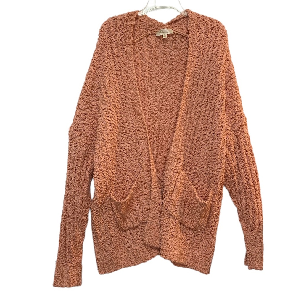 Reborn J Peach Open Weave Popcorn Knit Long Cardigan with Pockets Size 2X